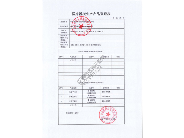 點(diǎn)擊查看詳細(xì)信息<br>標(biāo)題：醫(yī)療器械生產(chǎn)登記表閱讀次數(shù)：563